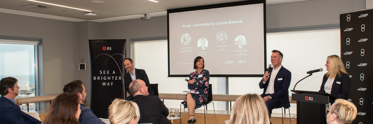 Jonathan Spear, Sheena Frost, Craig Shute and Leanne Edwards at the front of an event held at JLL's offices